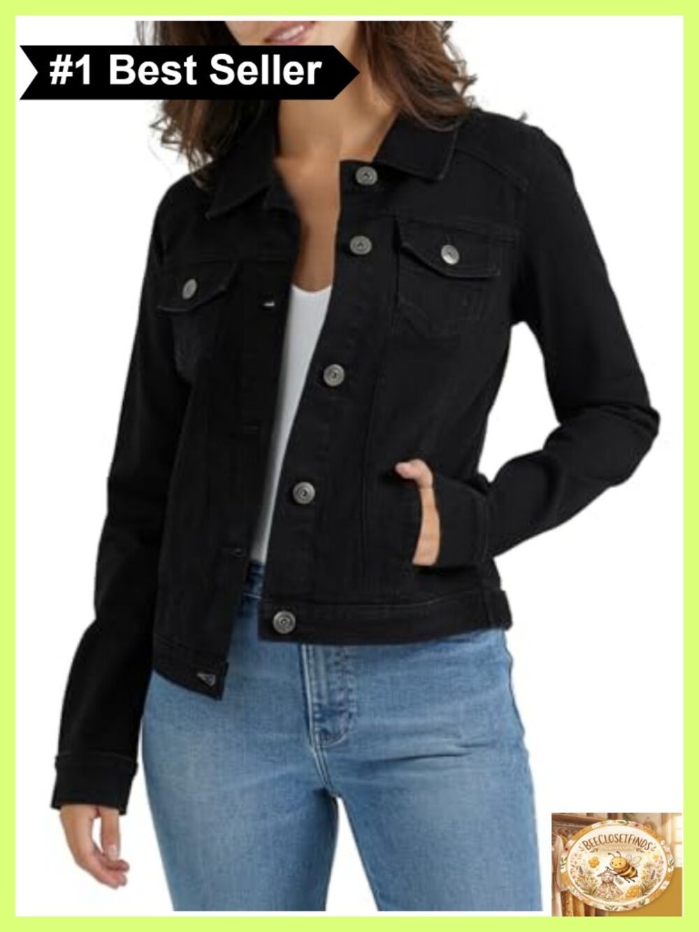 Stretch Denim Jacket Button Front Point Collar Long Sleeve